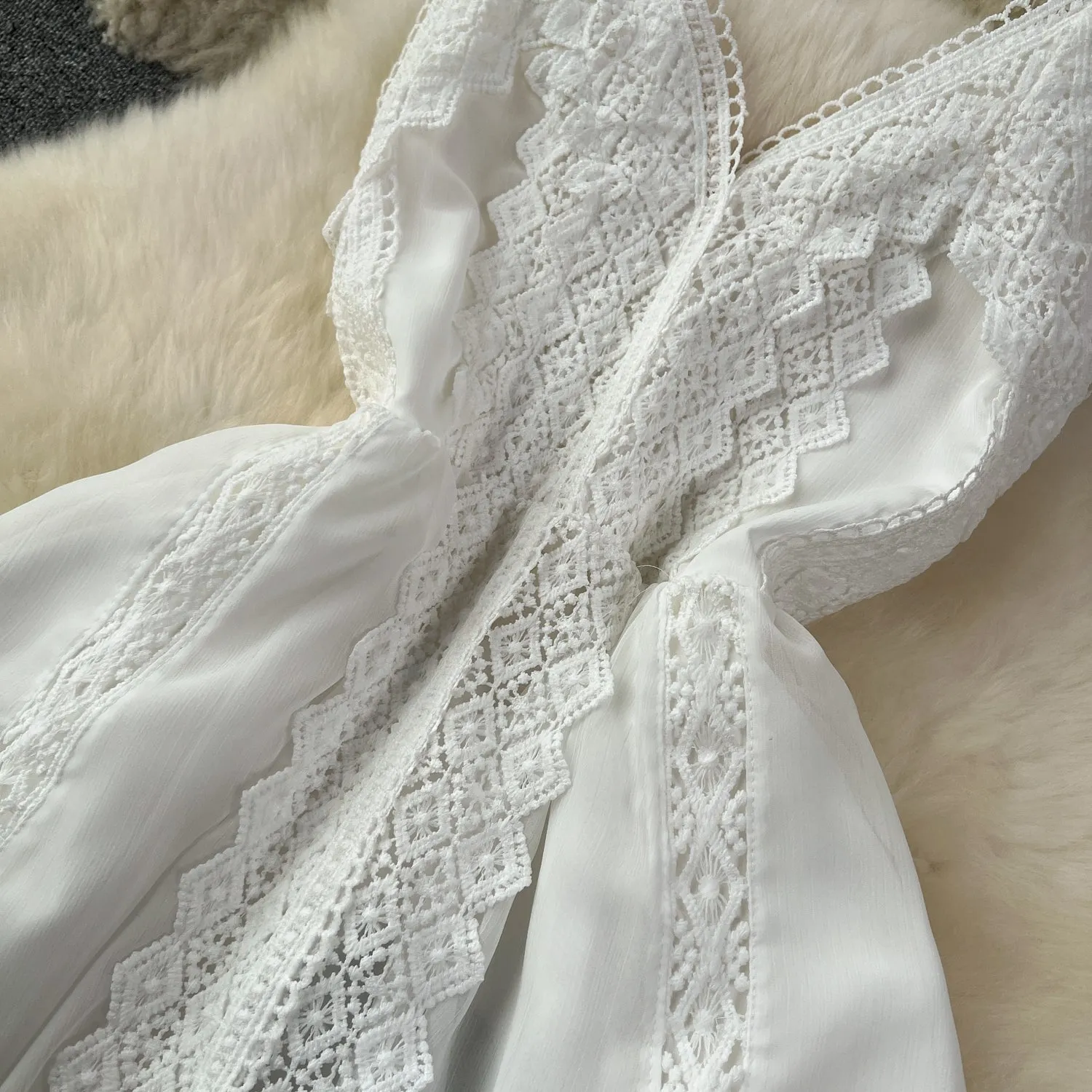 Fairy White Lace Patchwork Slip Dress