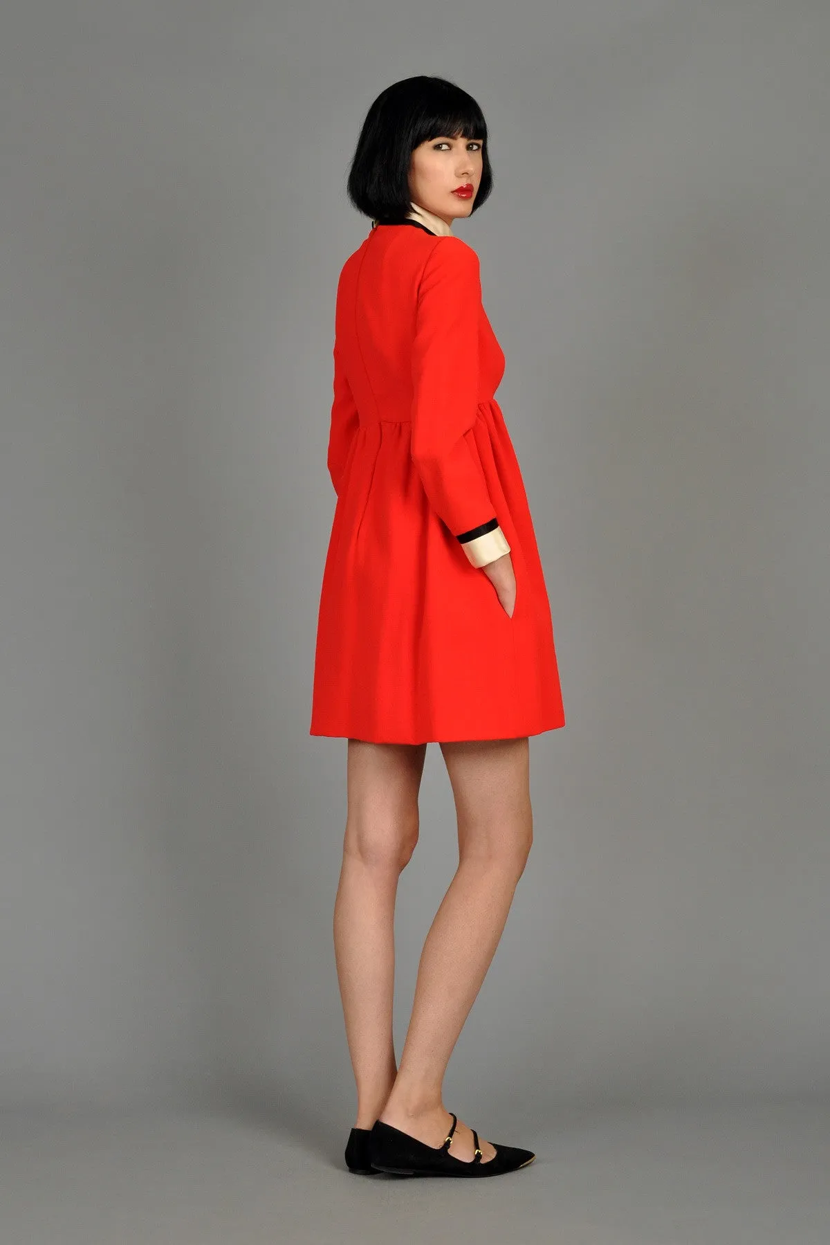 Geoffrey Beene Red, Black   White Tuxedo Babydoll Dress