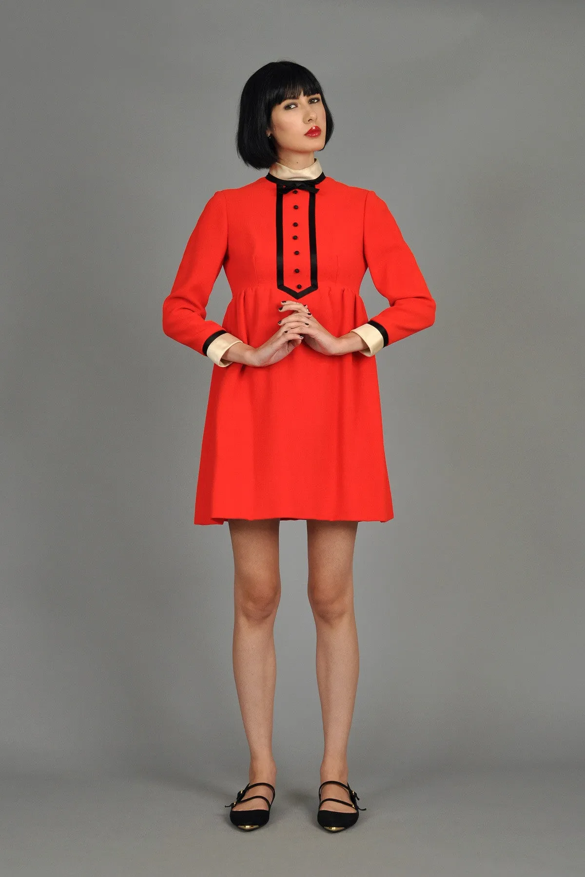 Geoffrey Beene Red, Black   White Tuxedo Babydoll Dress