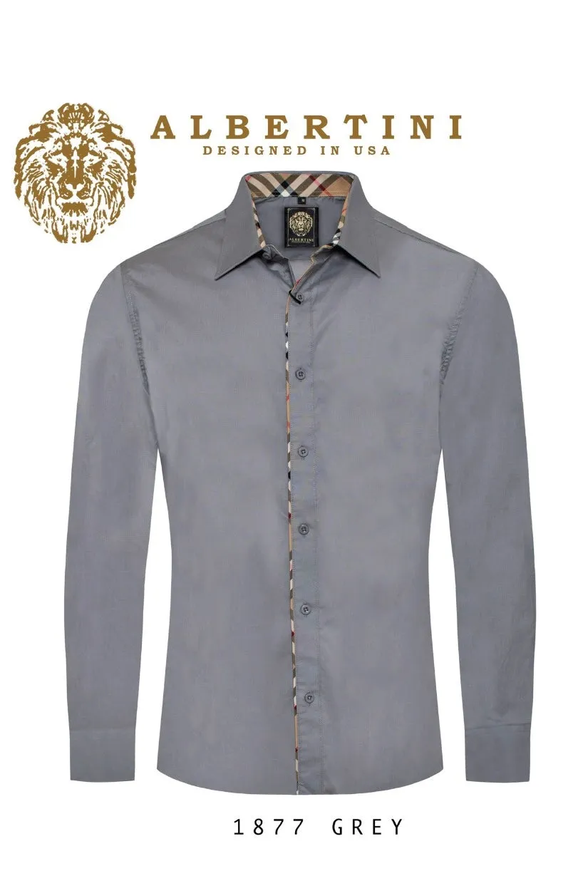 Grey Men's Casual Plaid Button Down Shirt Long Sleeves Regular-Fit Style No-1877