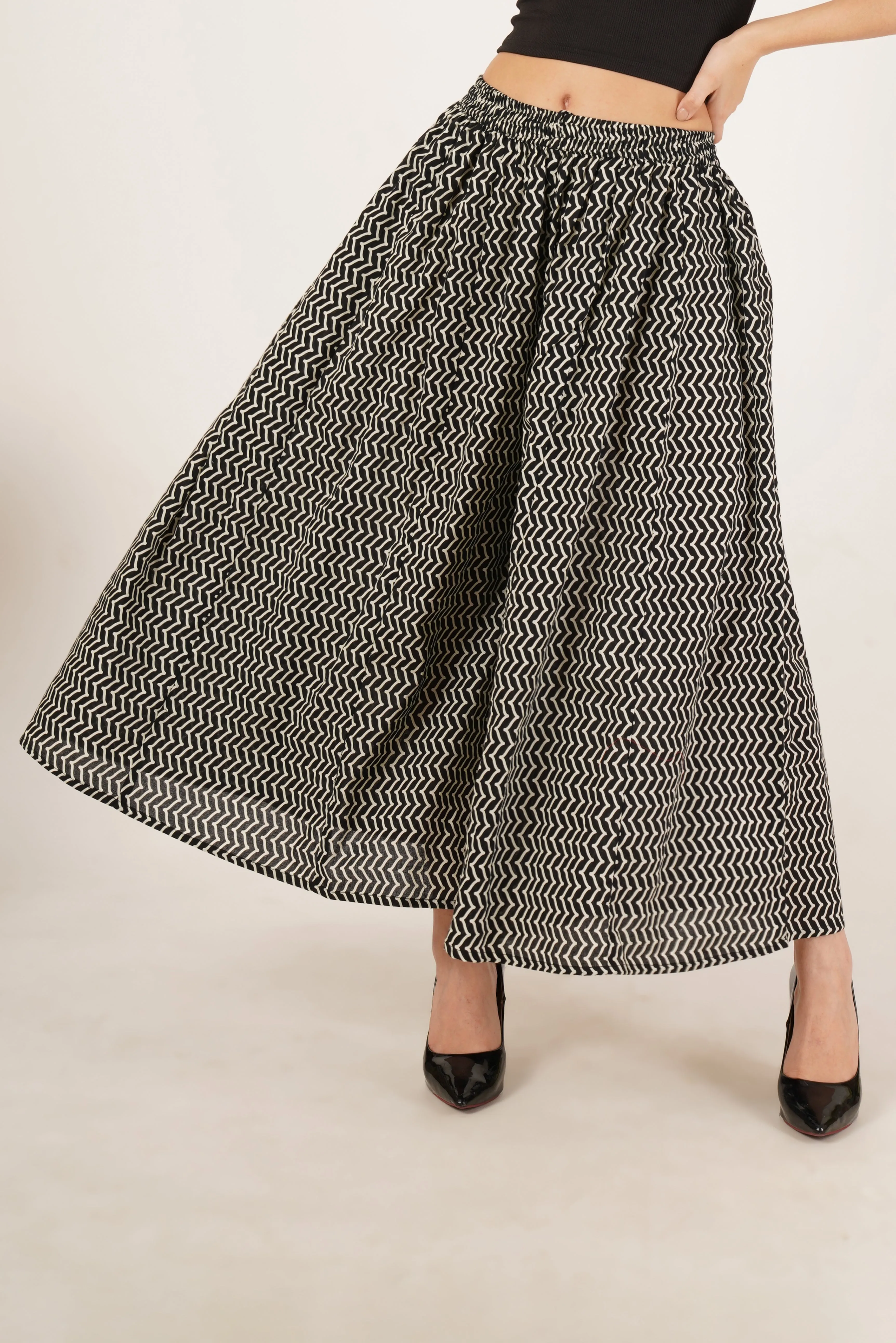 High-Waist Flared Palazzo with Geometric Print for Women