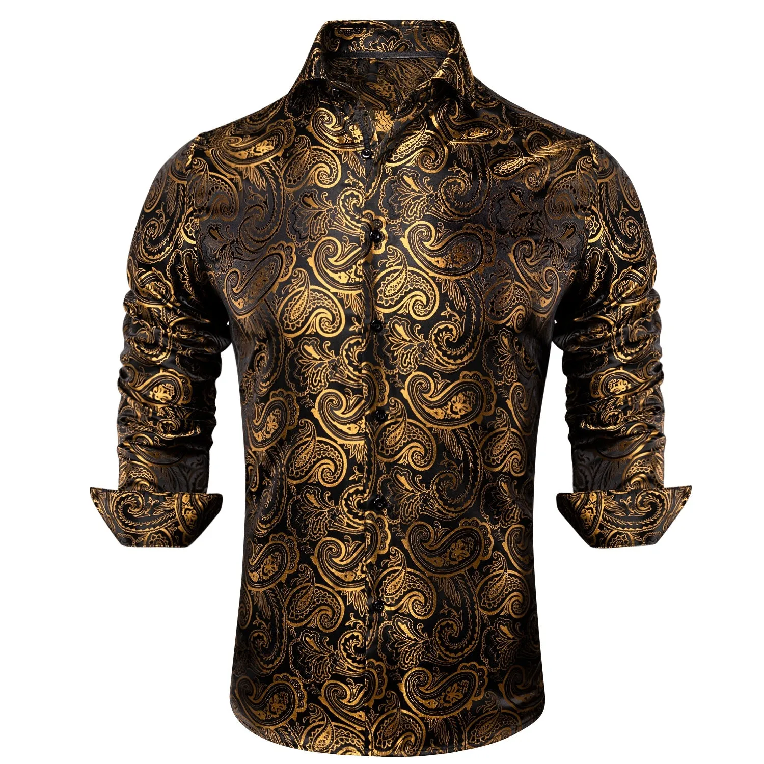 Luxury Gold and Black Silk Dress Shirt