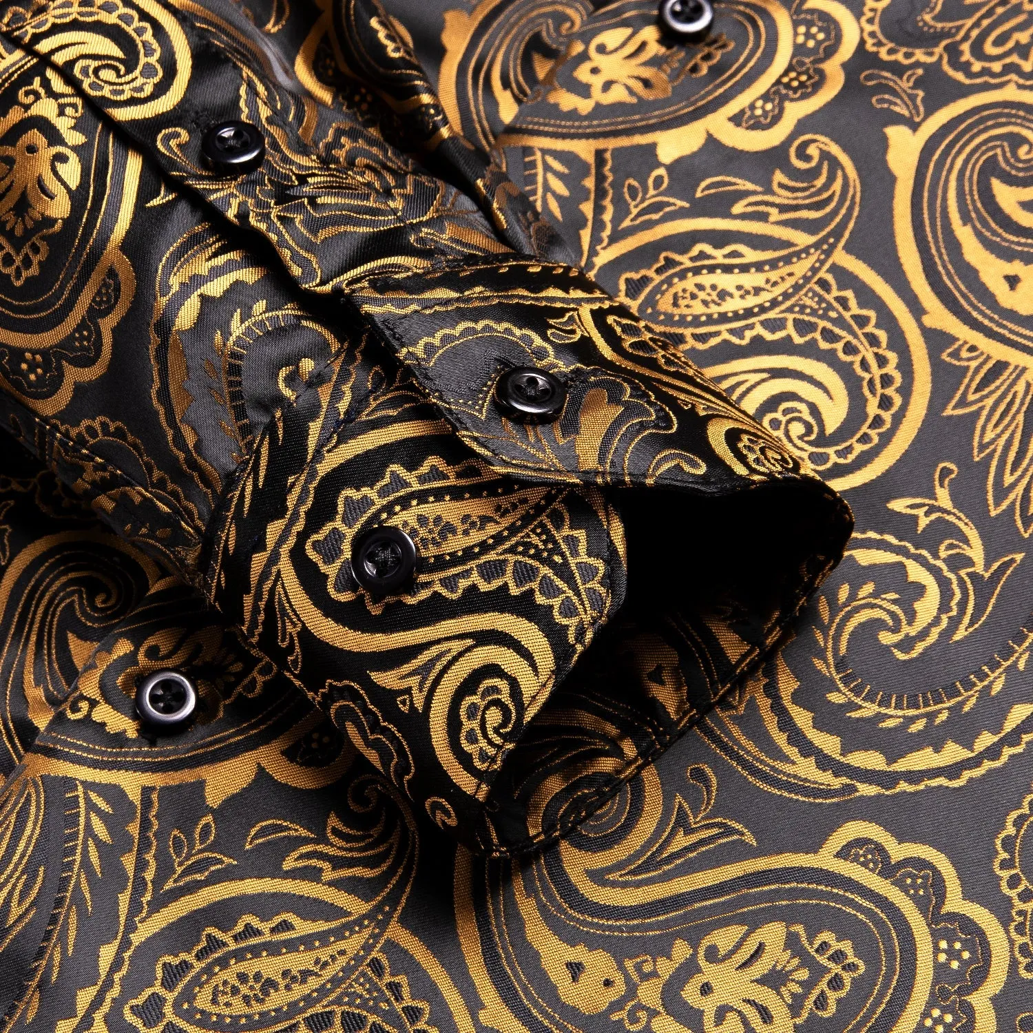 Luxury Gold and Black Silk Dress Shirt
