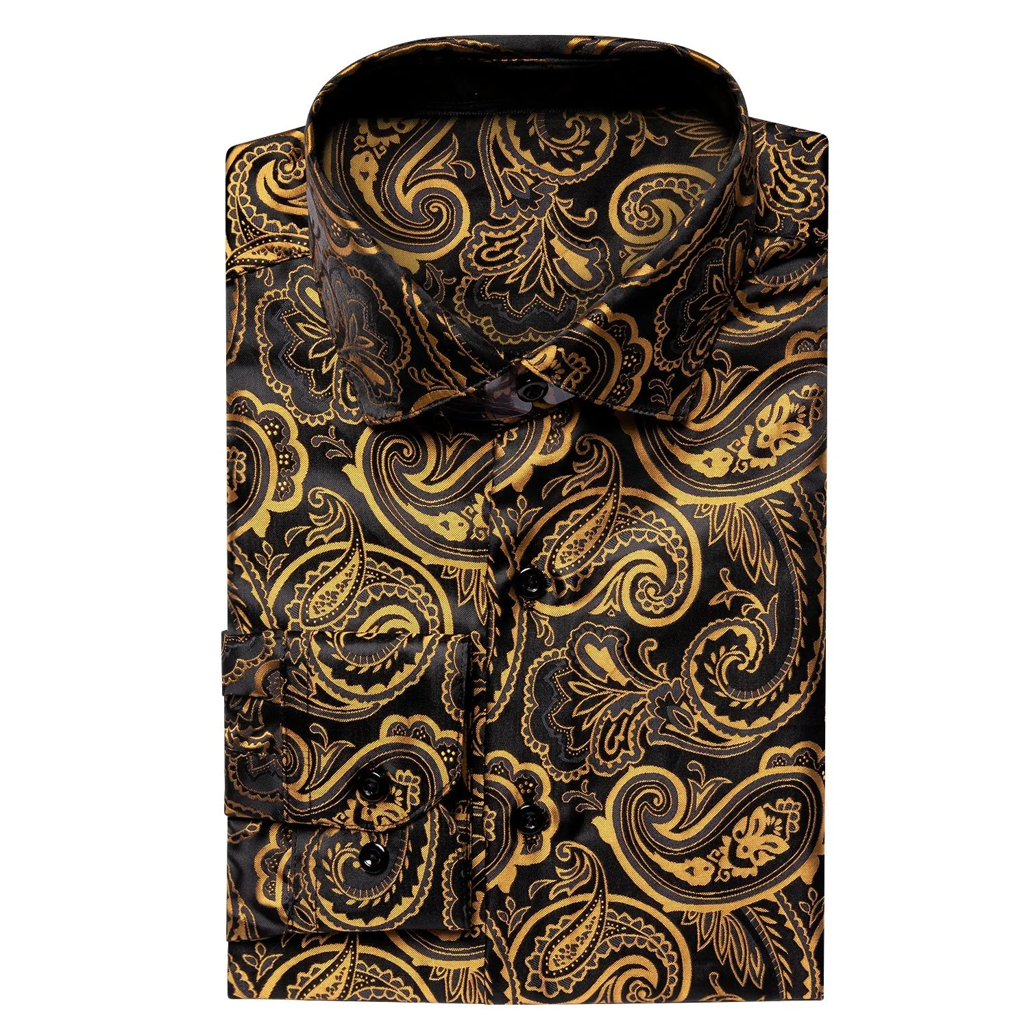 Luxury Gold and Black Silk Dress Shirt