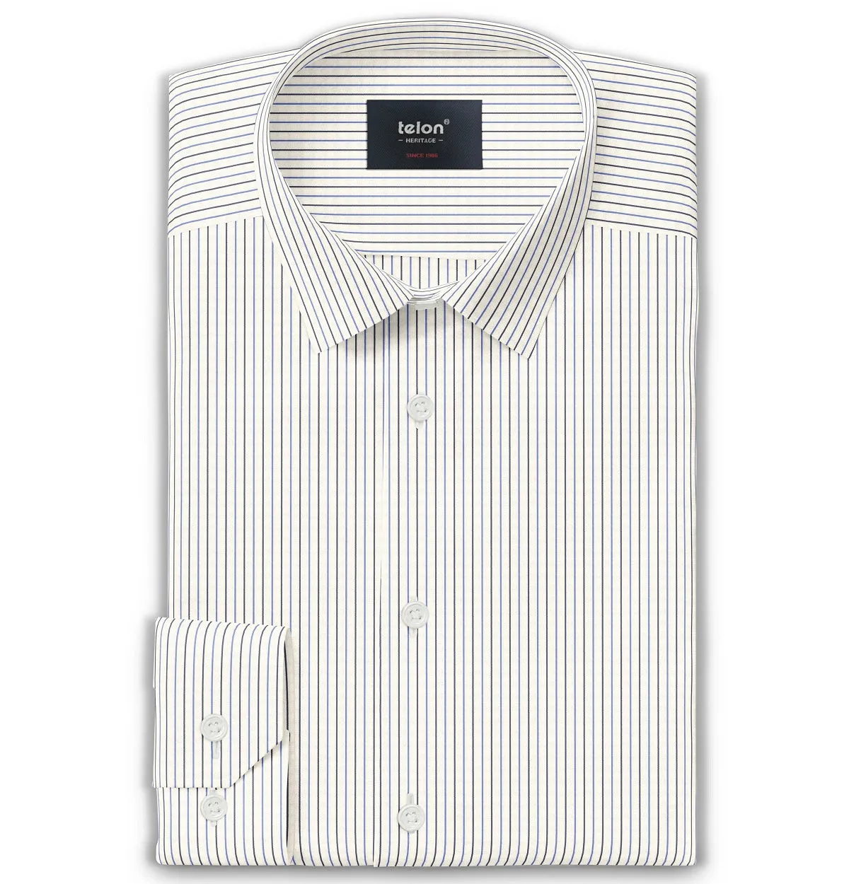 Luxury Pure Cotton - Long Sleeve - Cream with Navy and Black Stripe