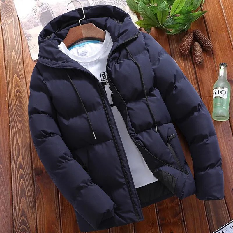Men's Thick Casual Hooded Warm Windbreaker Parkas Slim Fit Jacket
