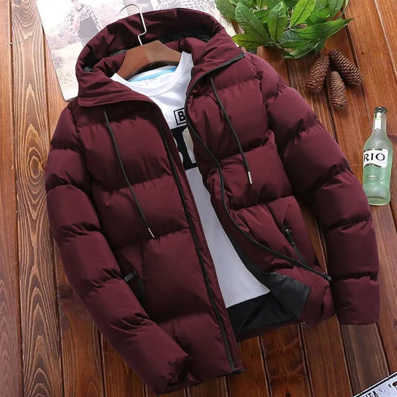 Men's Thick Casual Hooded Warm Windbreaker Parkas Slim Fit Jacket