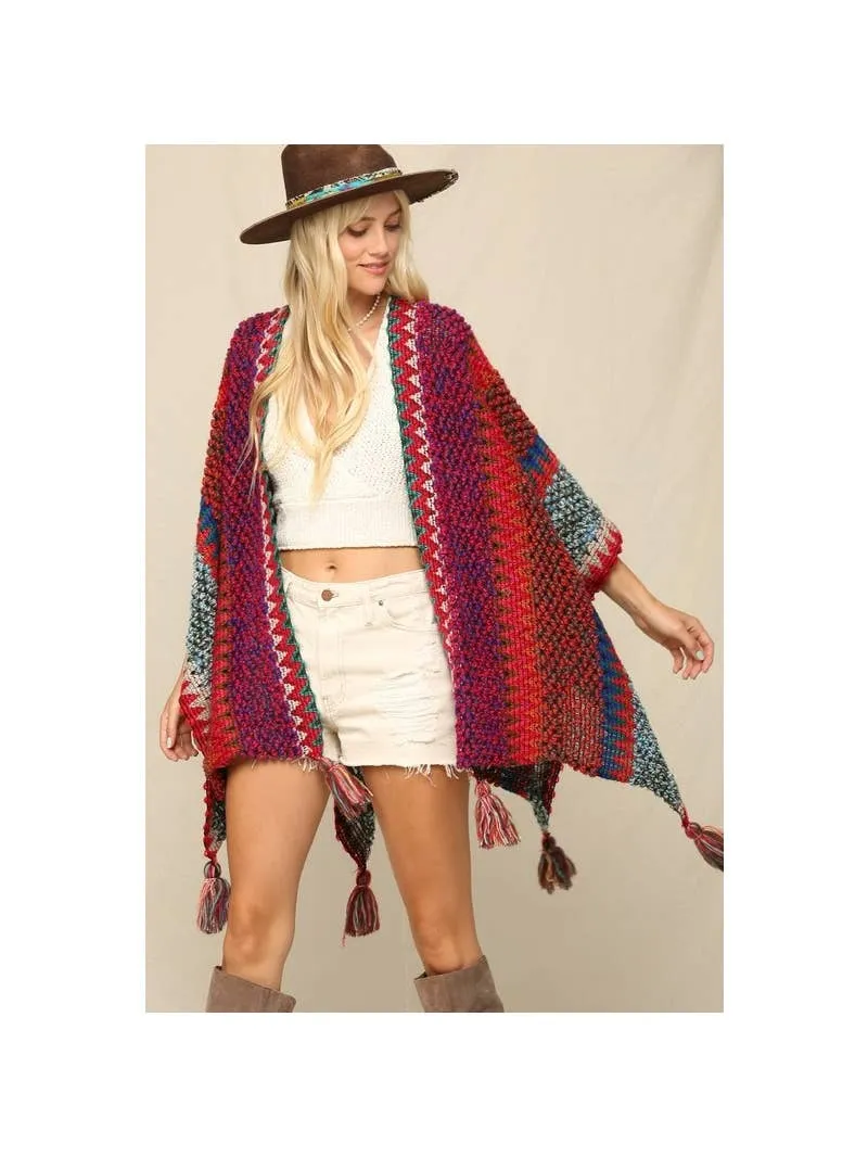 Multi Striped Kimono Poncho