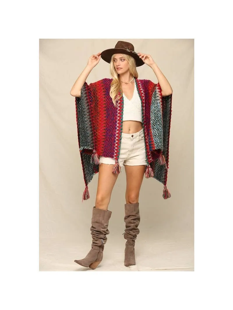 Multi Striped Kimono Poncho