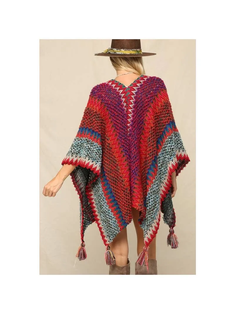 Multi Striped Kimono Poncho
