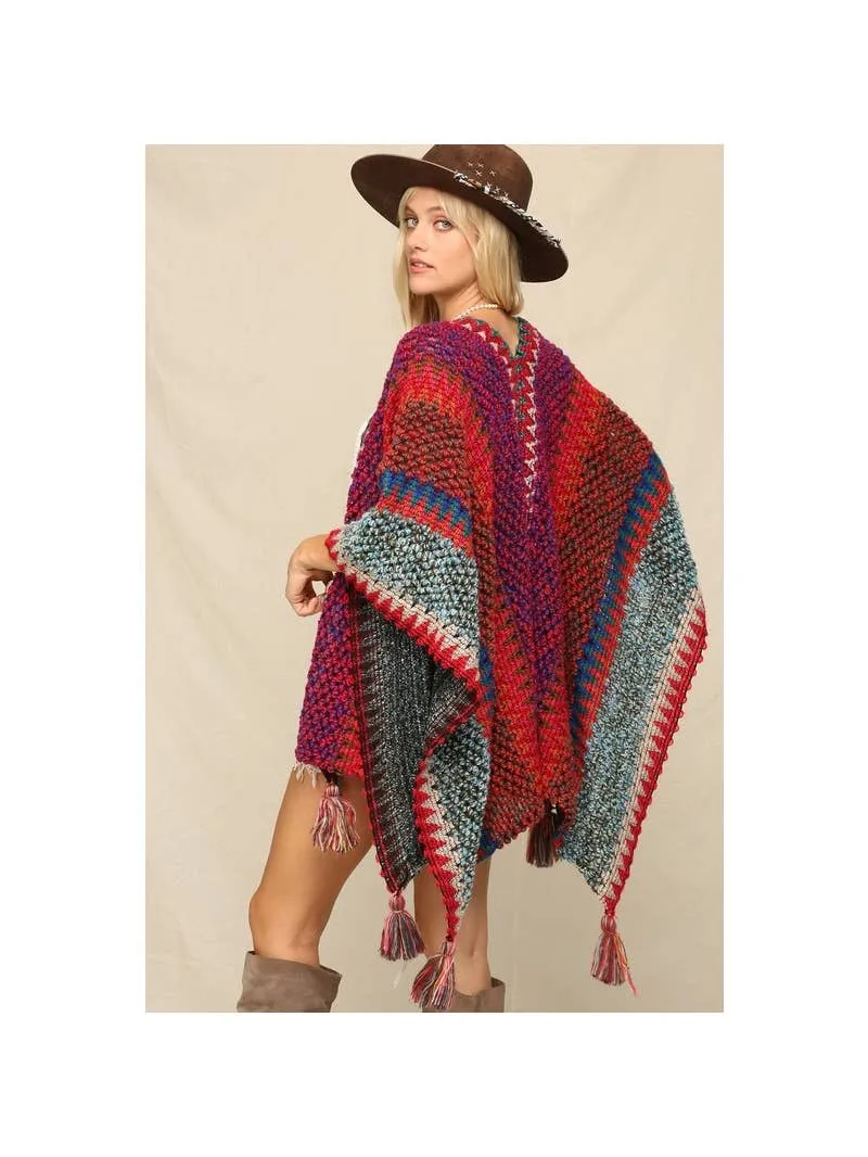 Multi Striped Kimono Poncho