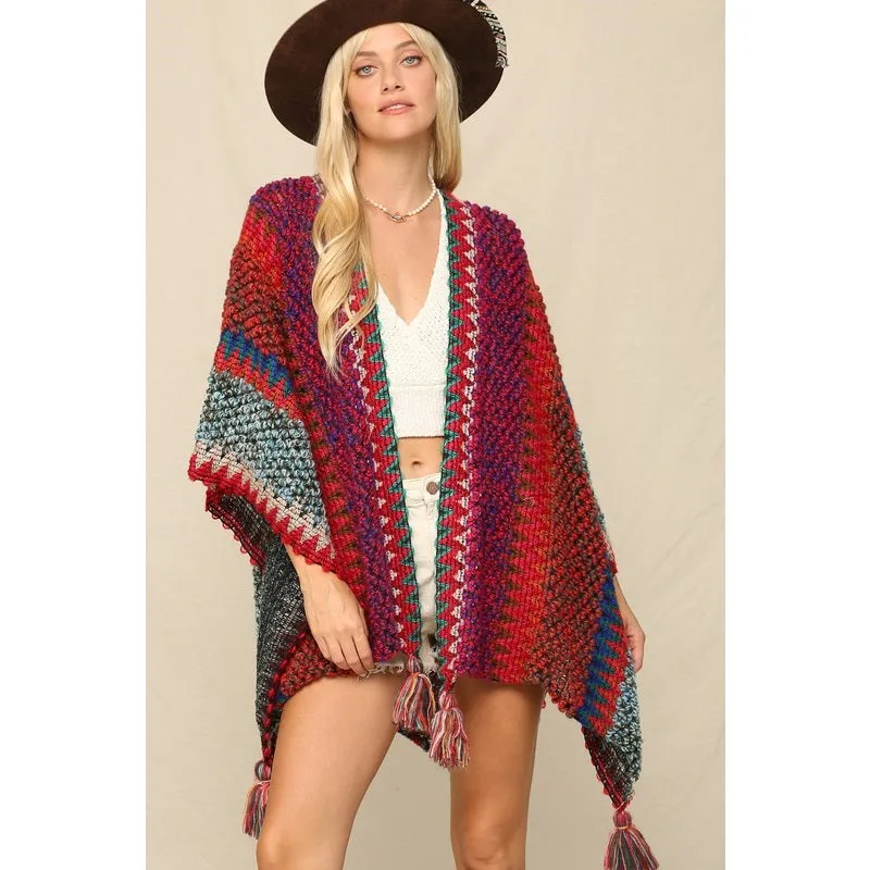 Multi Striped Kimono Poncho