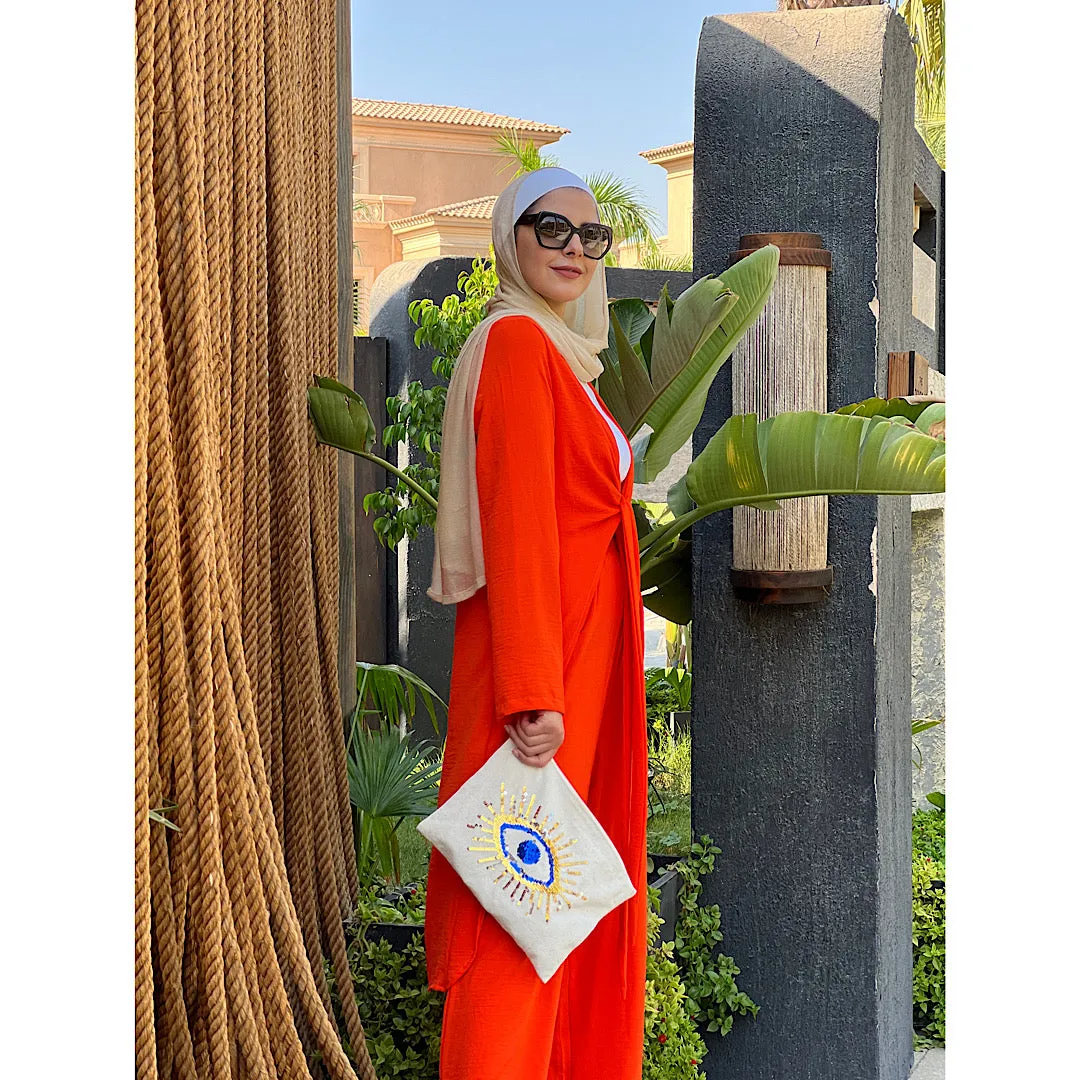 Orange front tie matching set