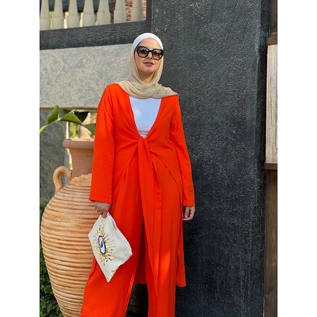 Orange front tie matching set