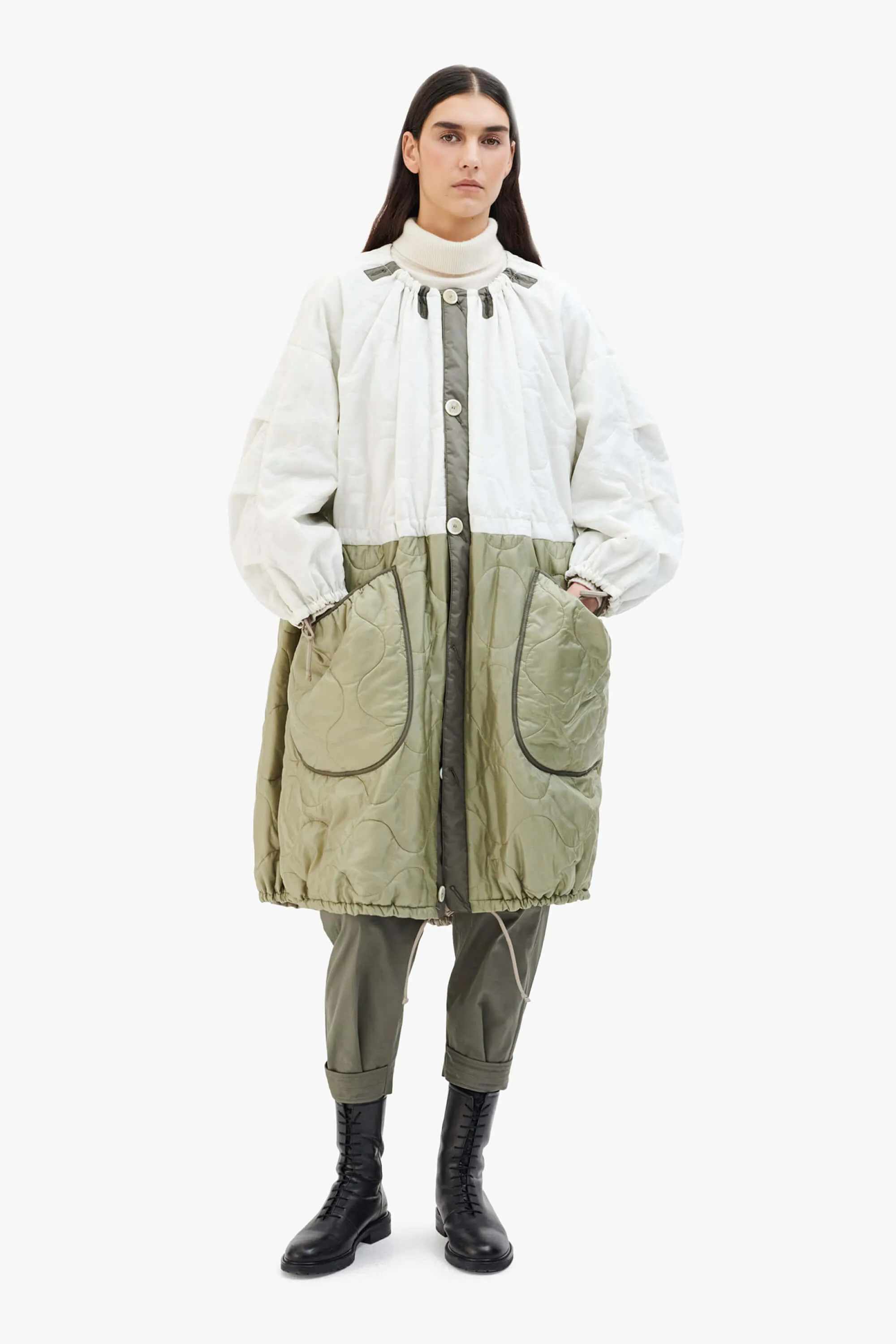 Parachute Quilt Parka - White / Stone