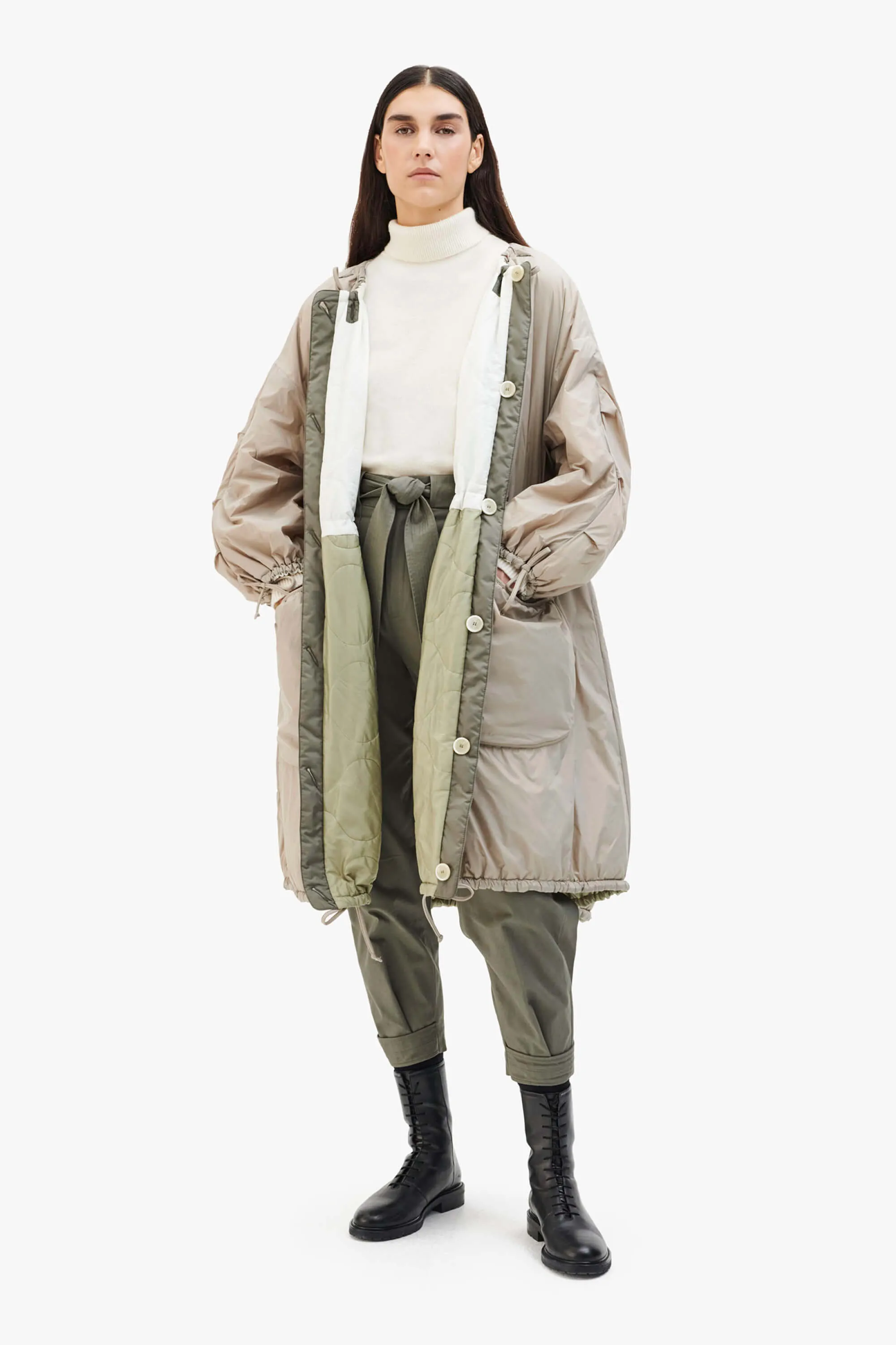 Parachute Quilt Parka - White / Stone