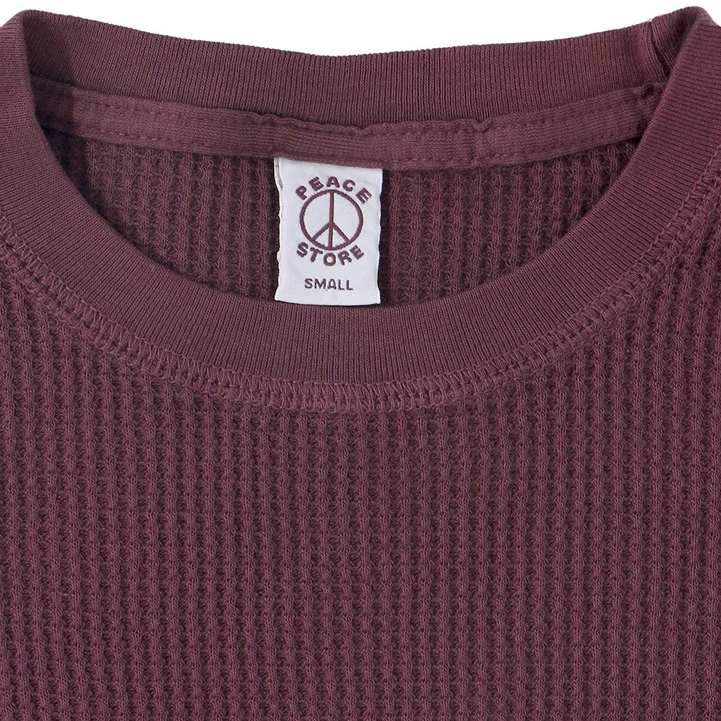 Peace Store Long Sleeve Thermal Cotton Banded Crew Neck - Cranberry
