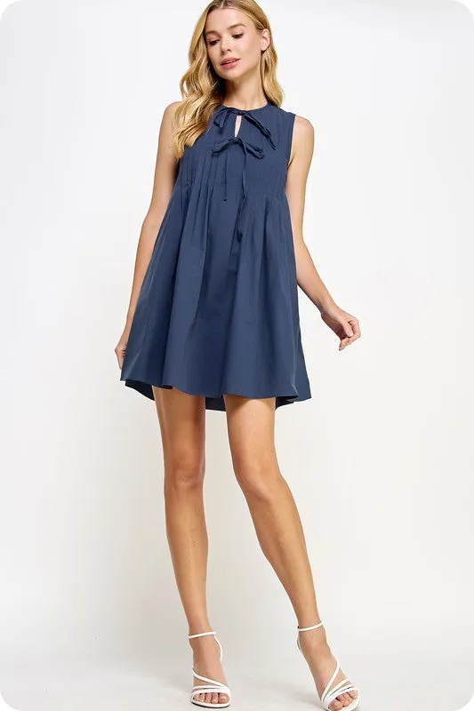 Pintuck tie detail mini dress