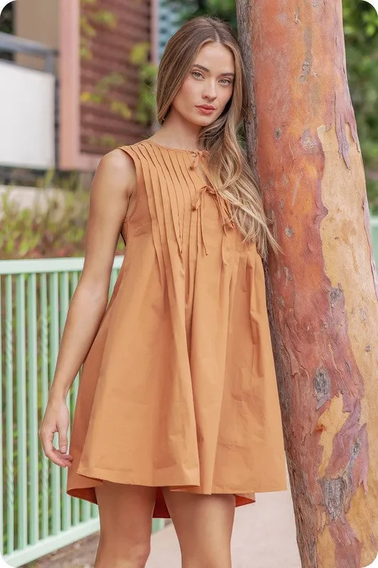 Pintuck tie detail mini dress