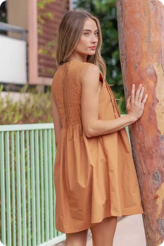 Pintuck tie detail mini dress