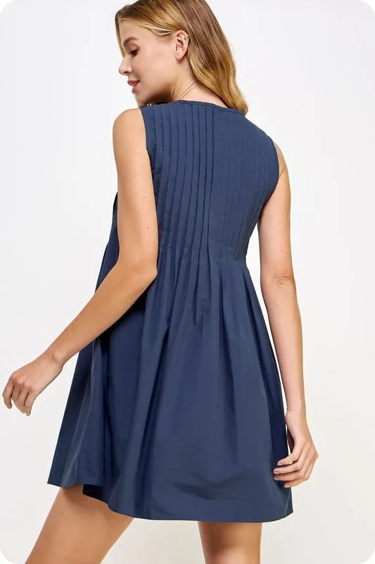Pintuck tie detail mini dress