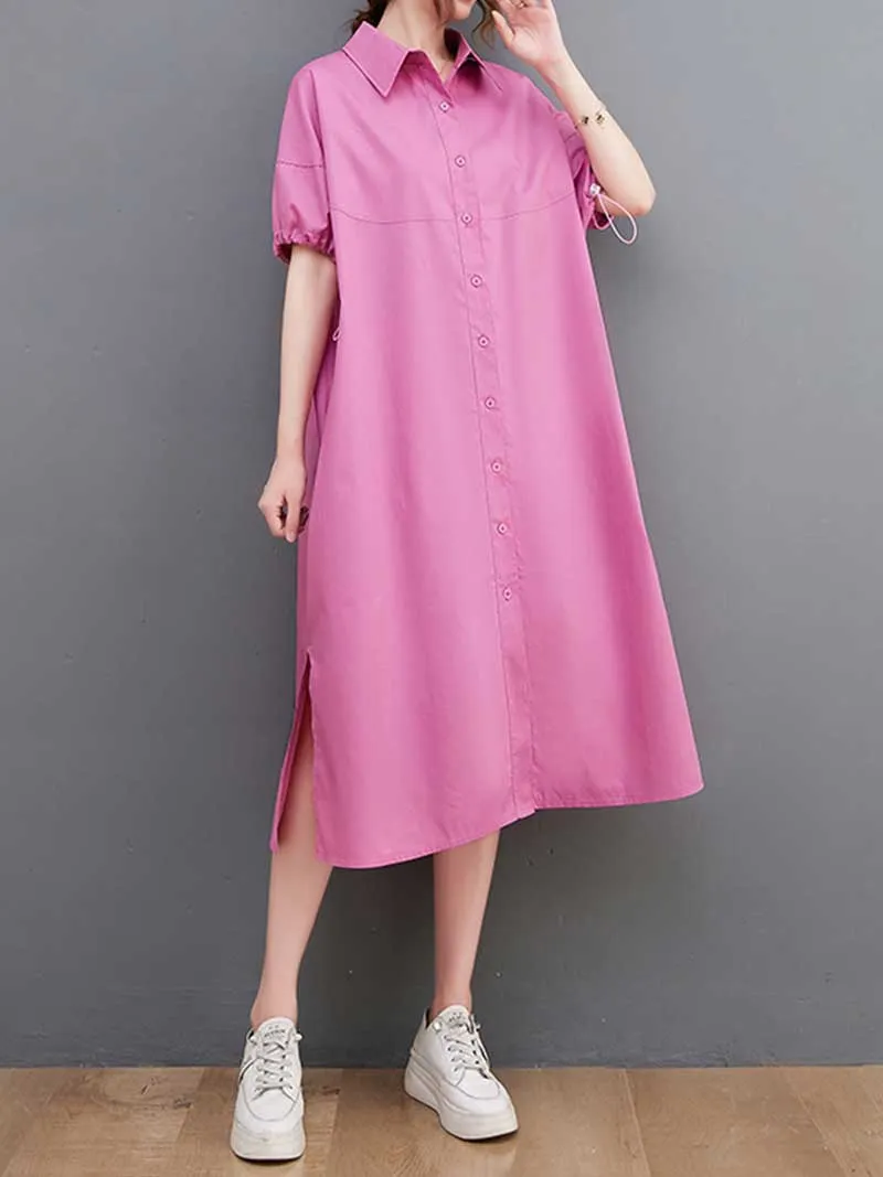 Plan Collar-Neck Cotton Shirt Dress