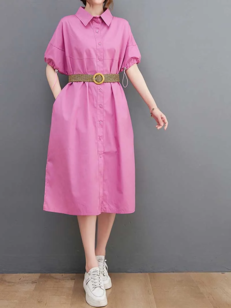 Plan Collar-Neck Cotton Shirt Dress