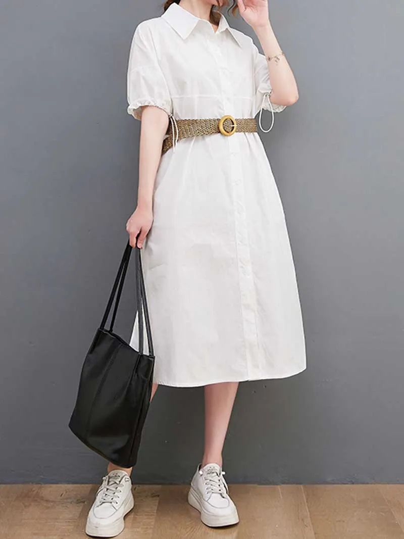 Plan Collar-Neck Cotton Shirt Dress