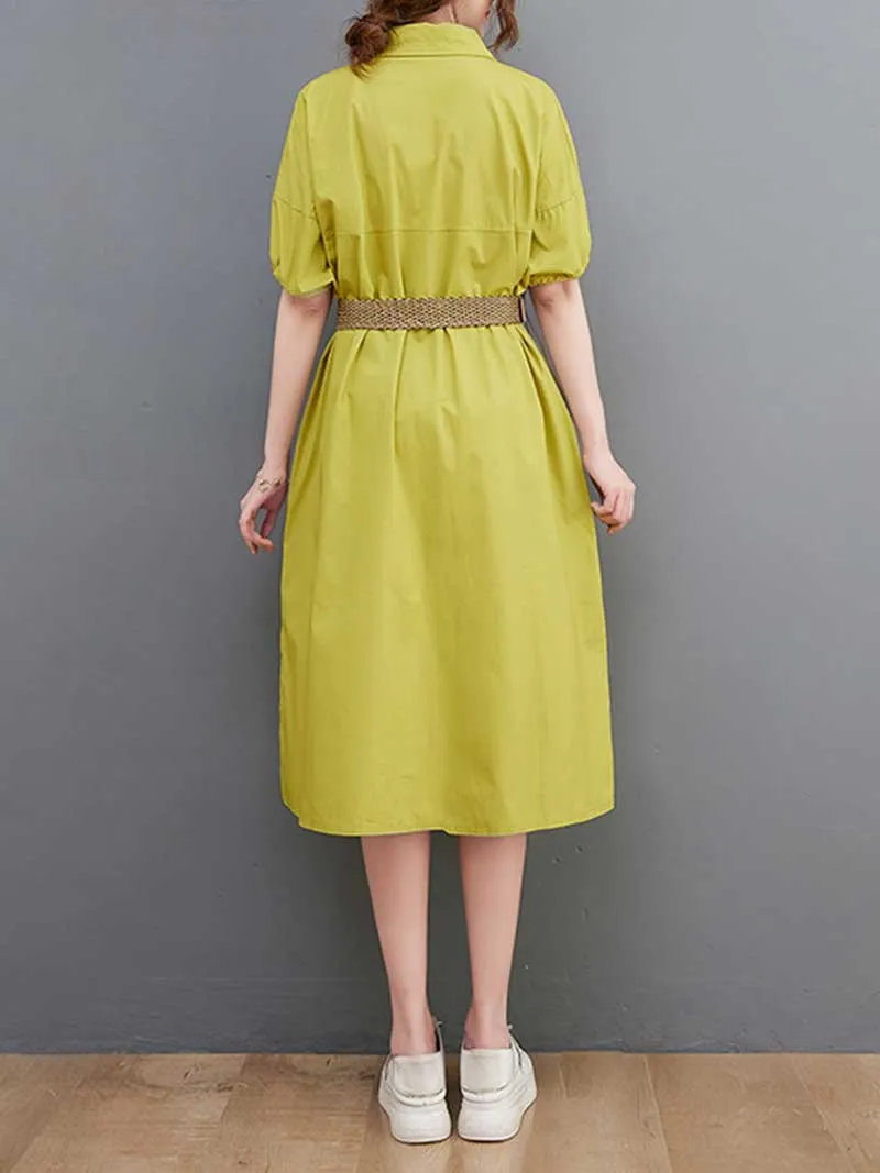 Plan Collar-Neck Cotton Shirt Dress
