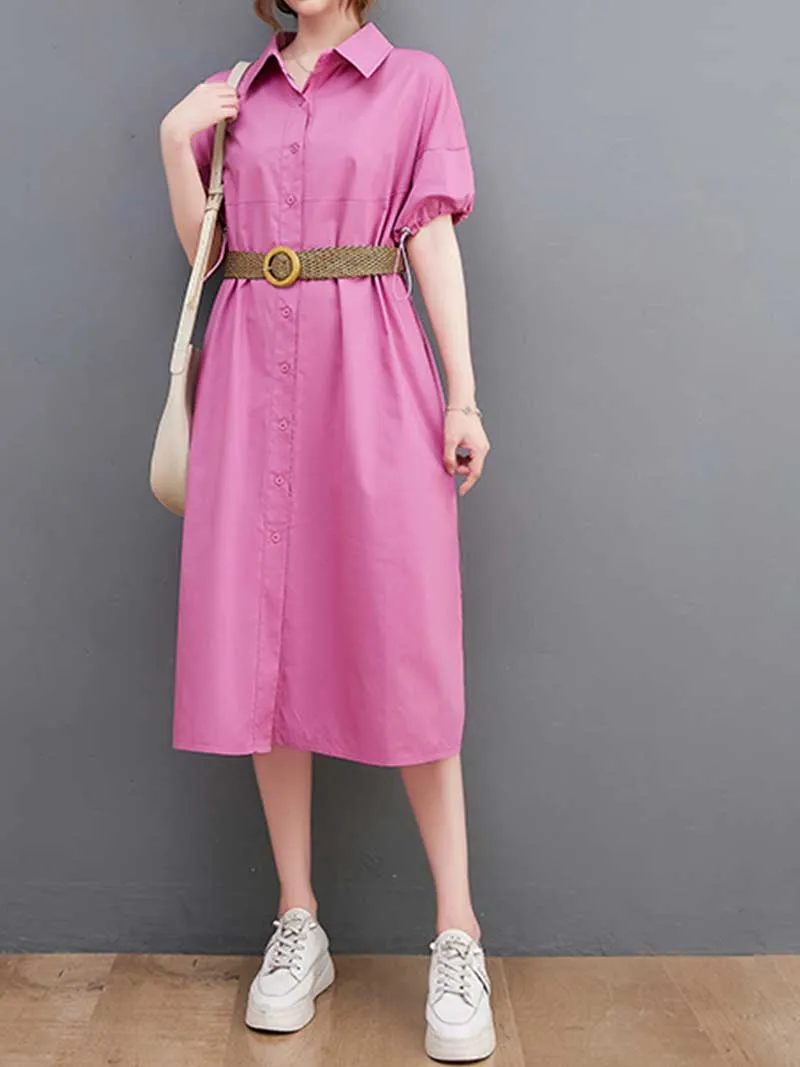 Plan Collar-Neck Cotton Shirt Dress