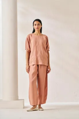 Pleated Top and Harem Pants Co-ord Set Peach