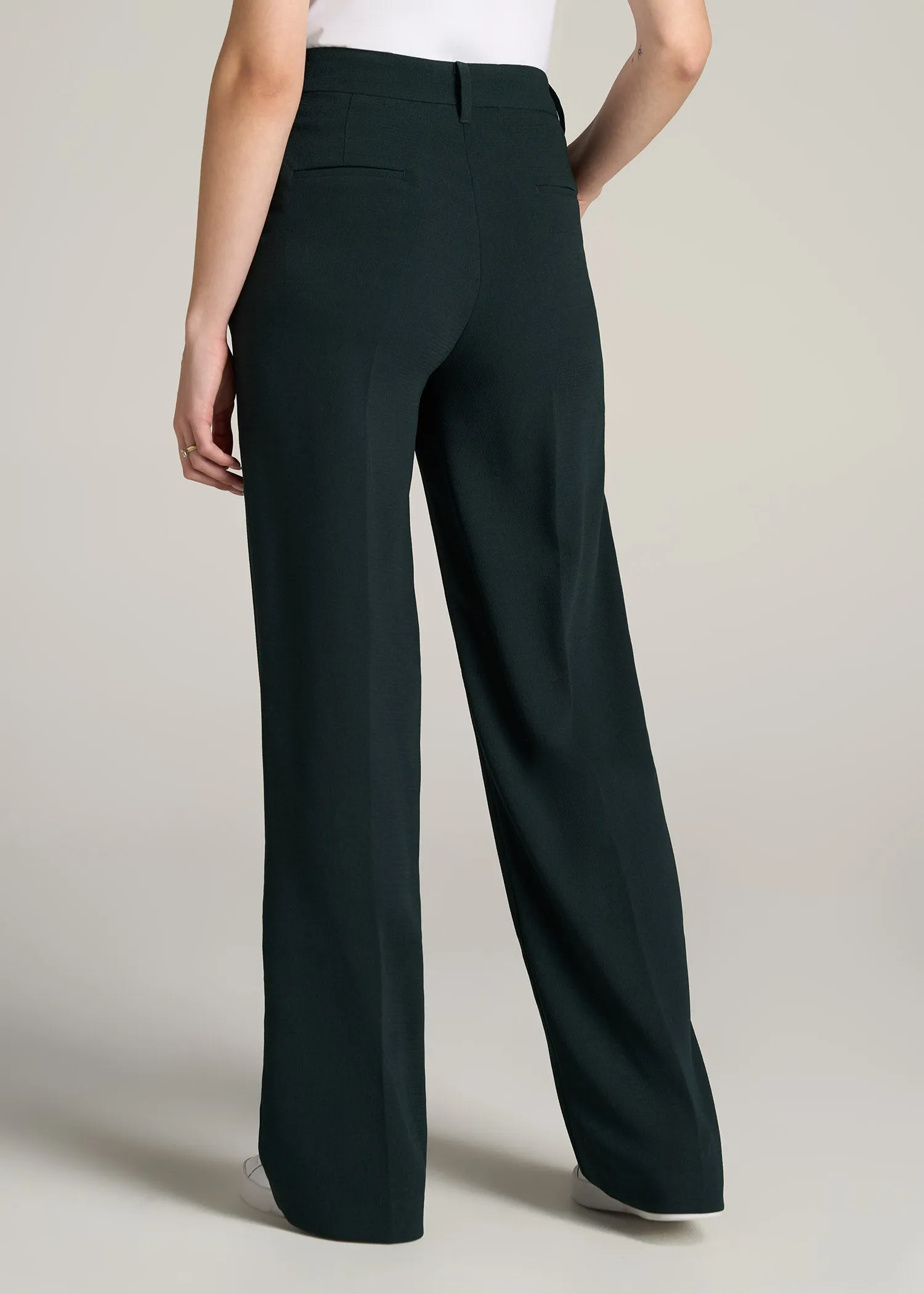 Pleated WIDE Leg Dress Pants for Tall Women in Midnight Green