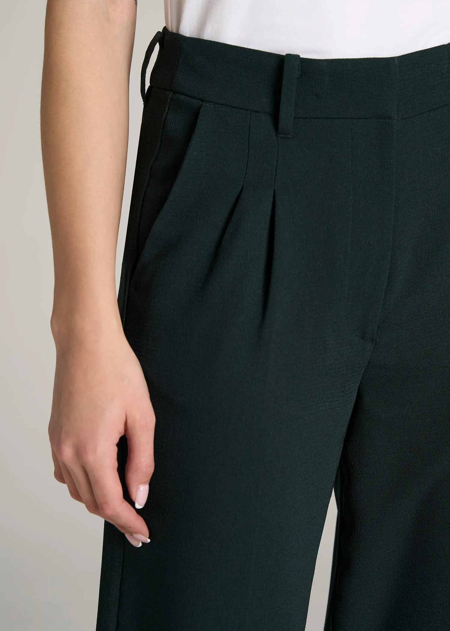 Pleated WIDE Leg Dress Pants for Tall Women in Midnight Green
