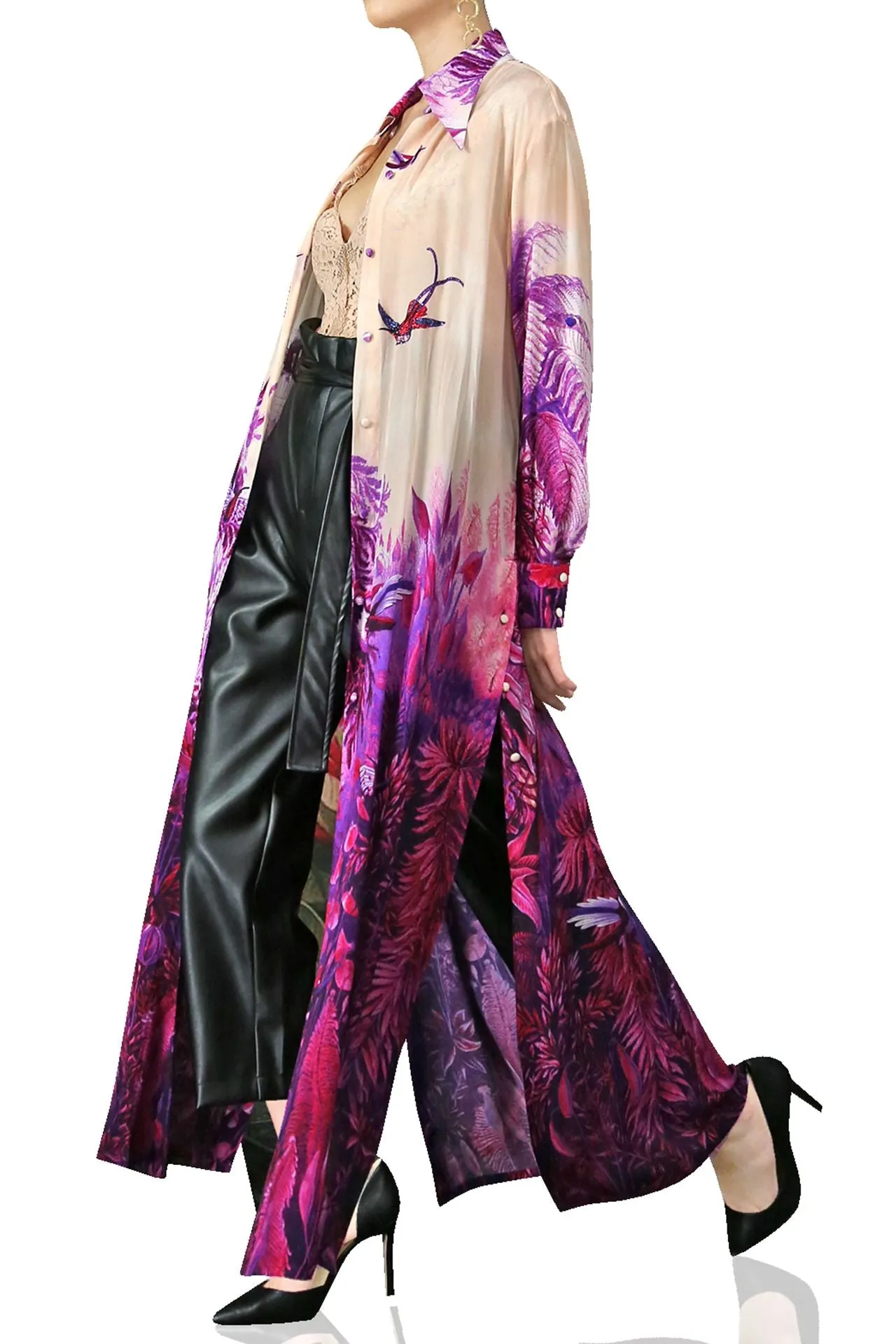 Print Shirt Dress Maxi Long