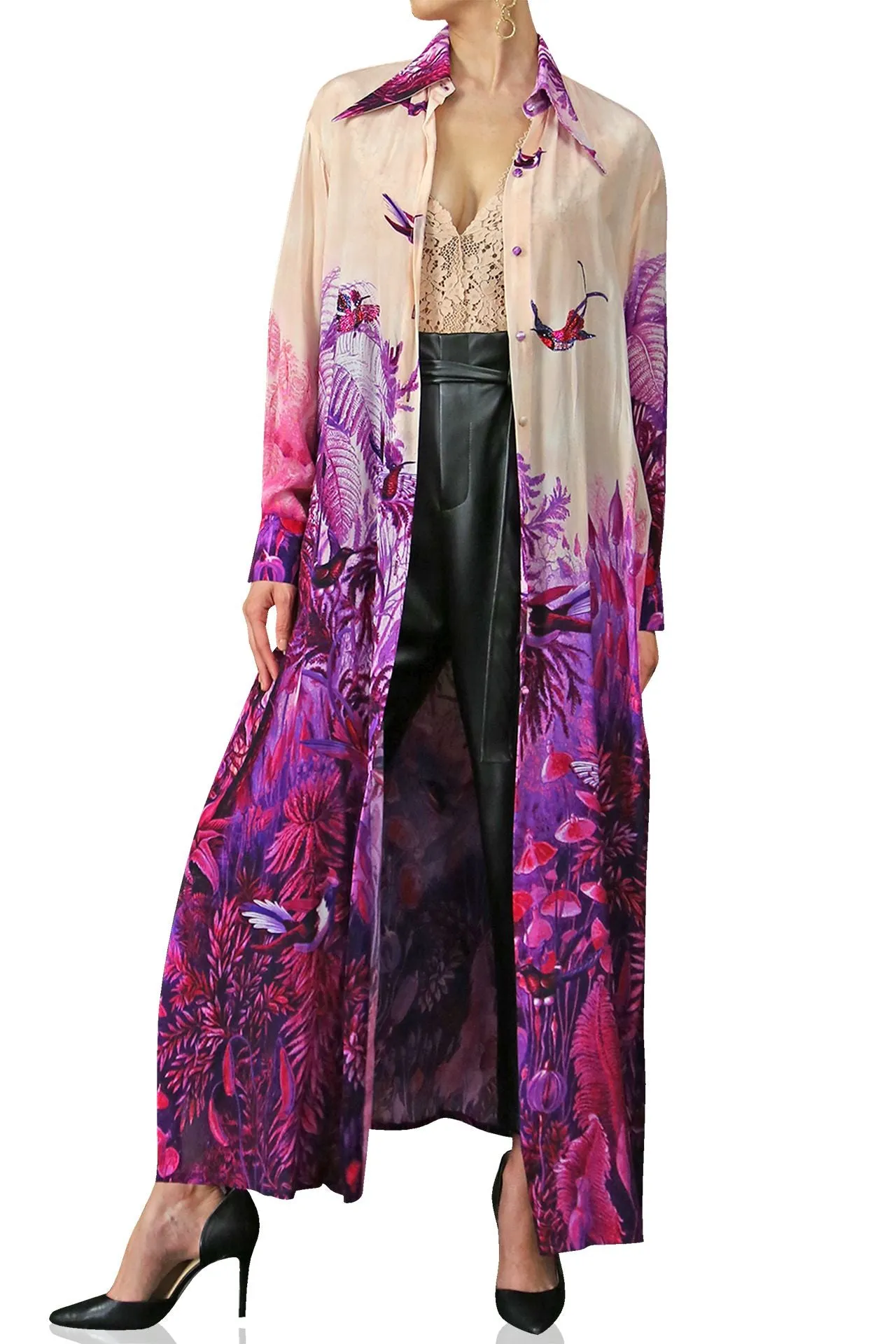 Print Shirt Dress Maxi Long