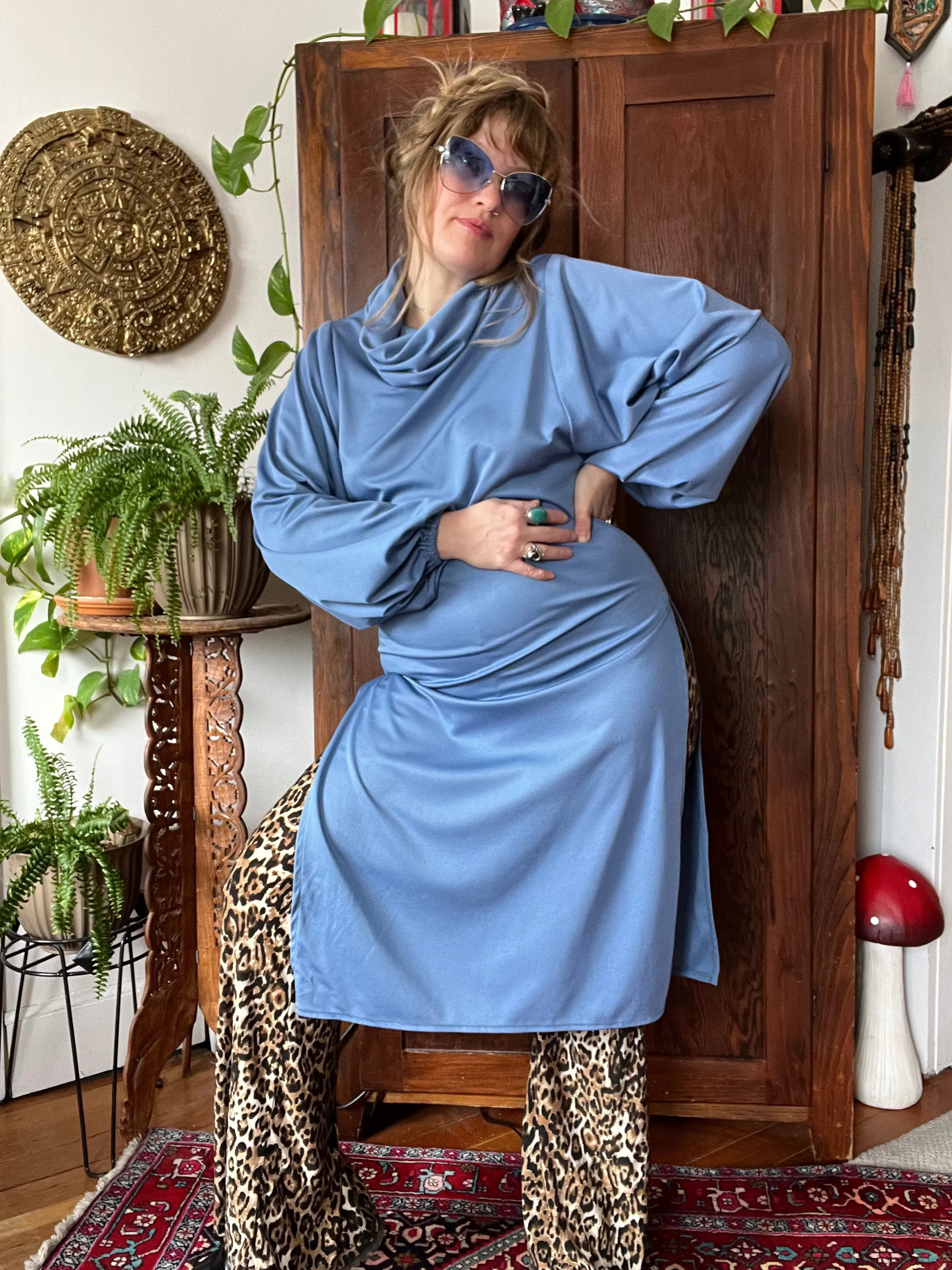 RARE Vintage 70's Powder Blue Tunic & Pant Set (Medium)
