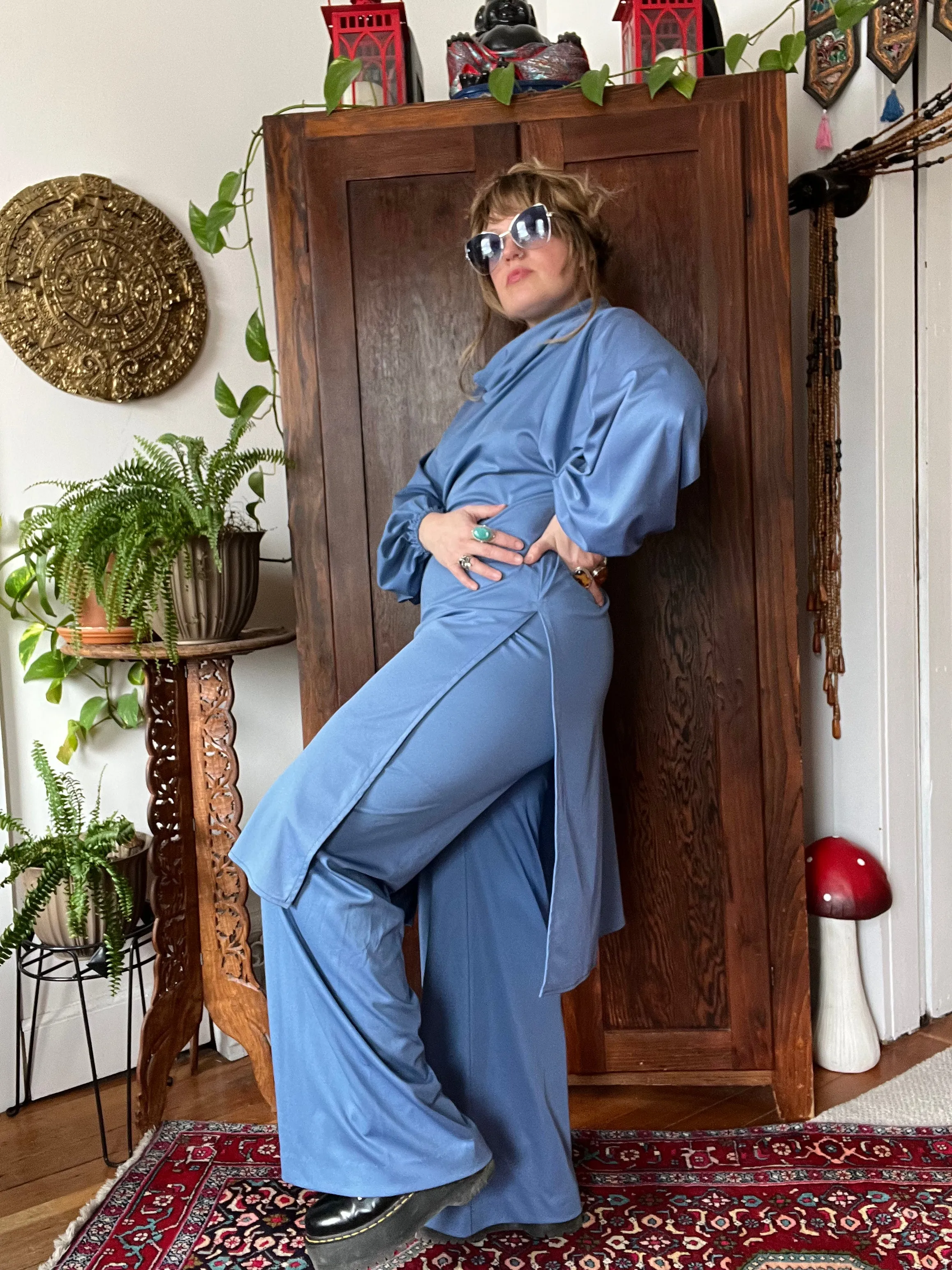 RARE Vintage 70's Powder Blue Tunic & Pant Set (Medium)