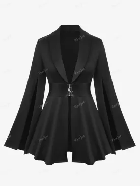 Ros gal plus Größe Gothic weit taillierten Mantel Revers Kragen geteilte Flatter ärmel Pu Panel Reiß verschluss Gürtel geraffte Jacke Outwear schwarz