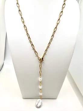 Small Paperclip Link with Gorgeous Pearl Detail and Disc Pearl Drop