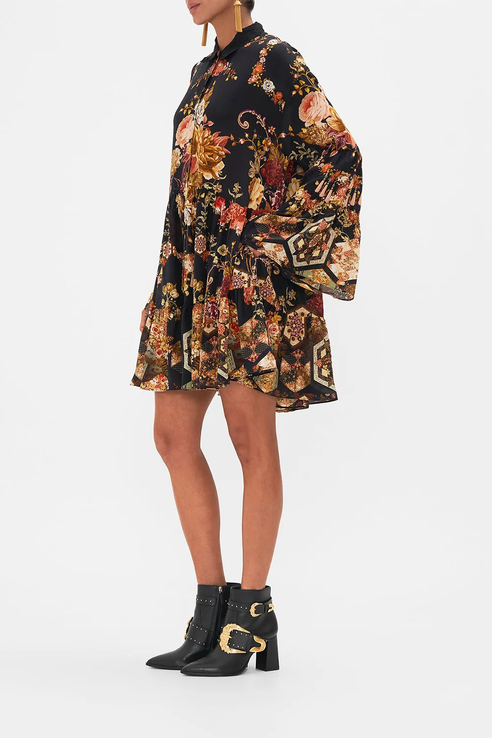 TIERED DRESS WITH EMBROIDERED COLLAR STITCHED IN TIME