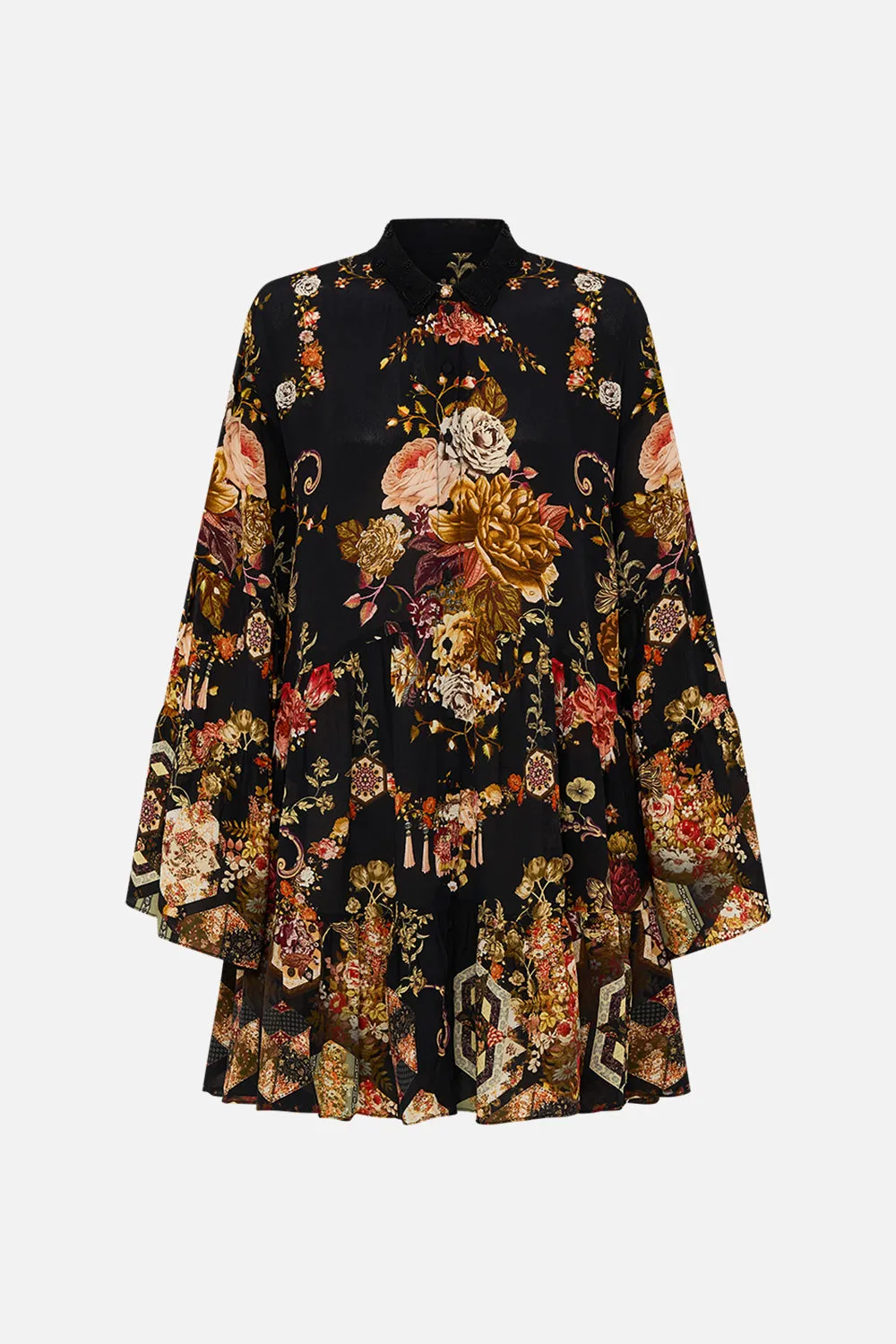 TIERED DRESS WITH EMBROIDERED COLLAR STITCHED IN TIME