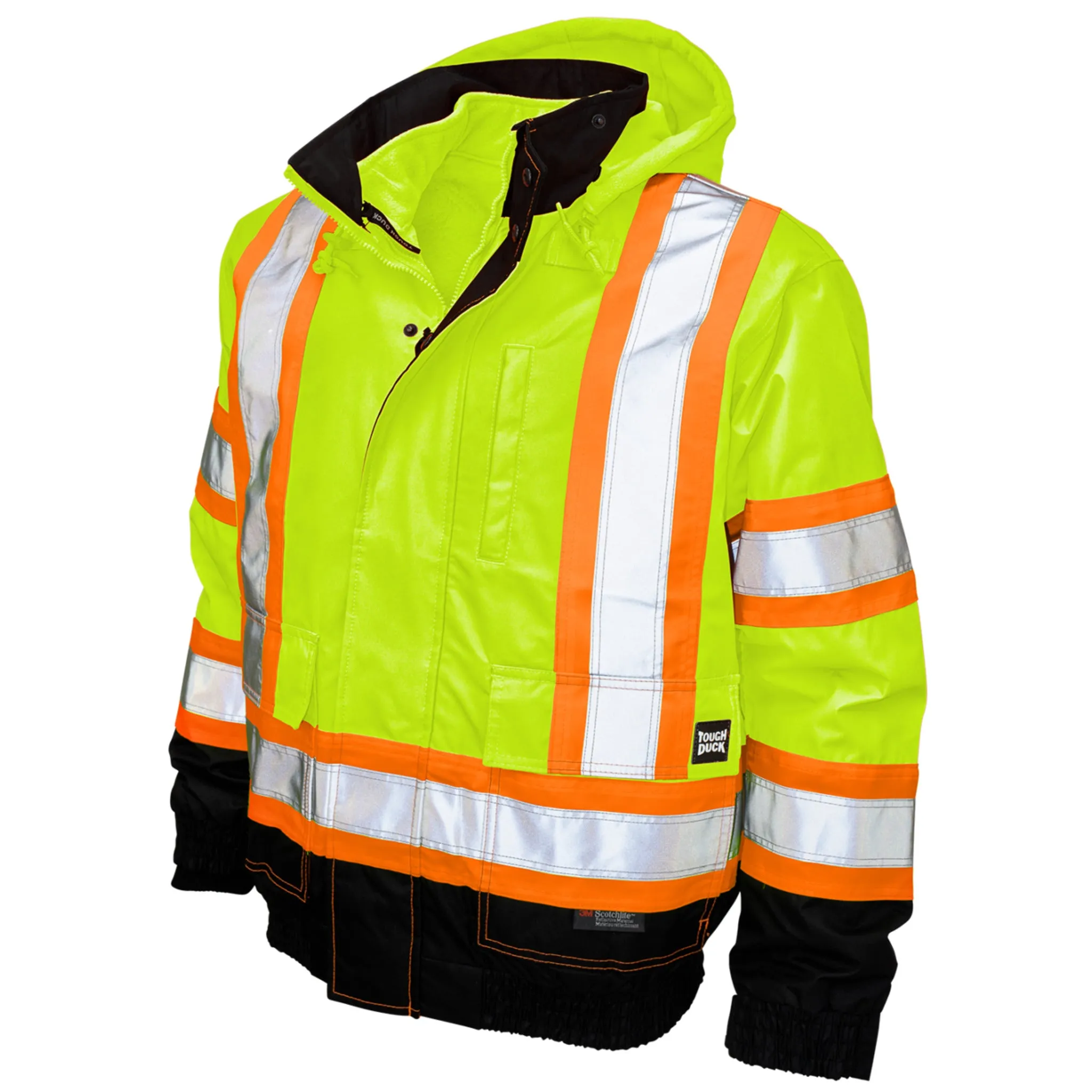 Tough Duck Men's Hi Vis Work Bomber Jacket S413 - CSA 300D Poly Oxford, 3-In-1, Insulated, Reflective, Waterproof, Durable, Safety Compliant, Removable Liner | Sizes XS-5XL