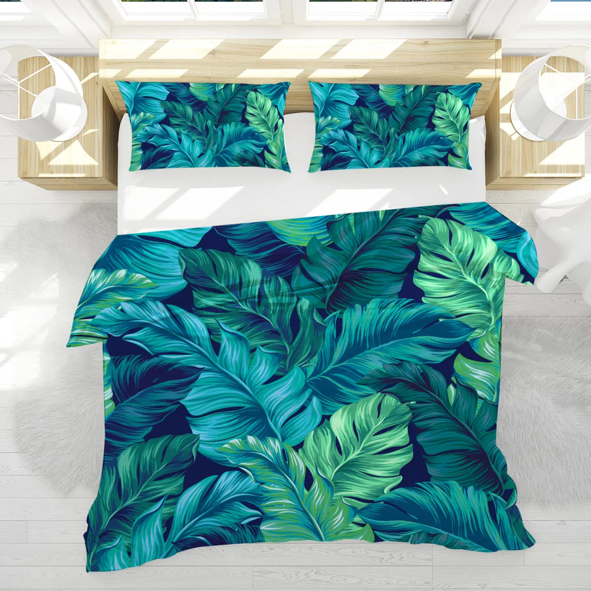 Tropical Leaves Reversible Bed Cover Set