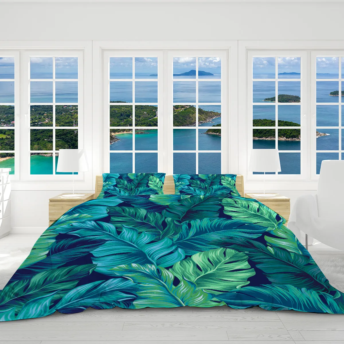 Tropical Leaves Reversible Bed Cover Set