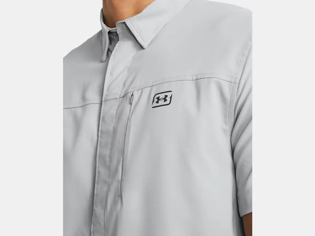 Under Armour Mens Mod Grey/Castlerock Fish Pro Hybrid Woven SS Shirt