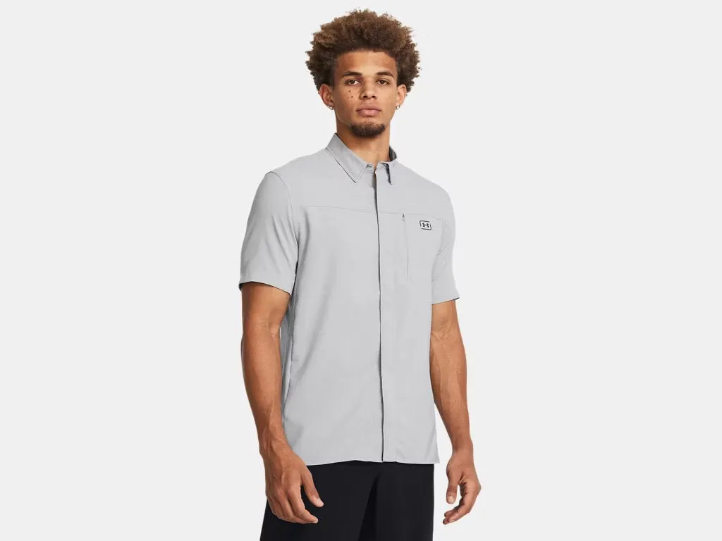 Under Armour Mens Mod Grey/Castlerock Fish Pro Hybrid Woven SS Shirt