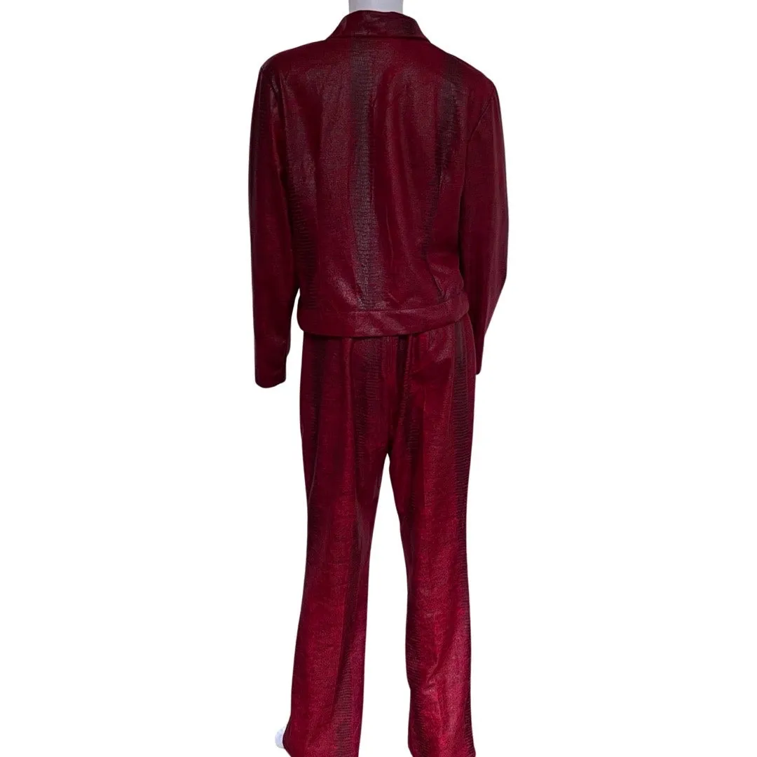 Vintage 1990s Leather-Look Red Snake Print Suit