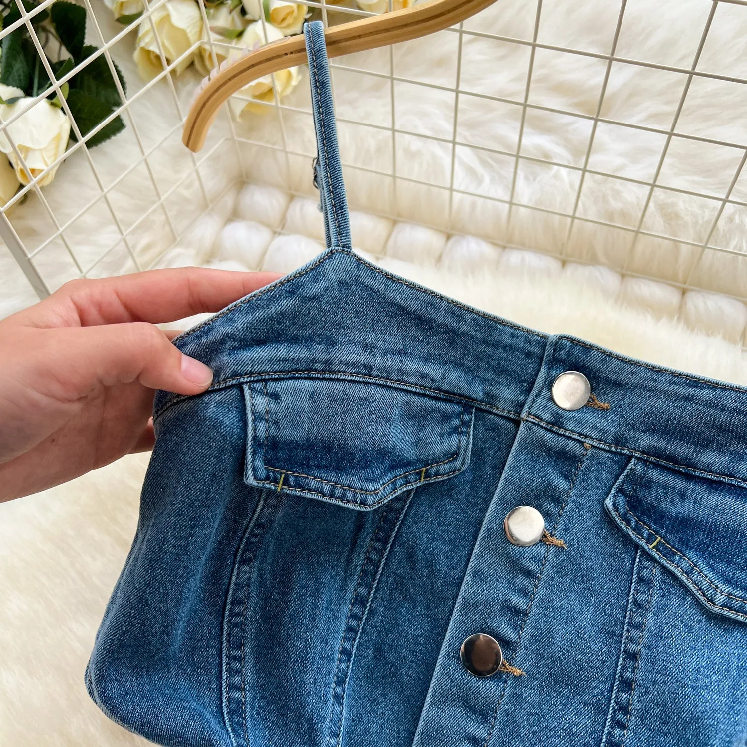 Vintage Denim Split Slip Dress