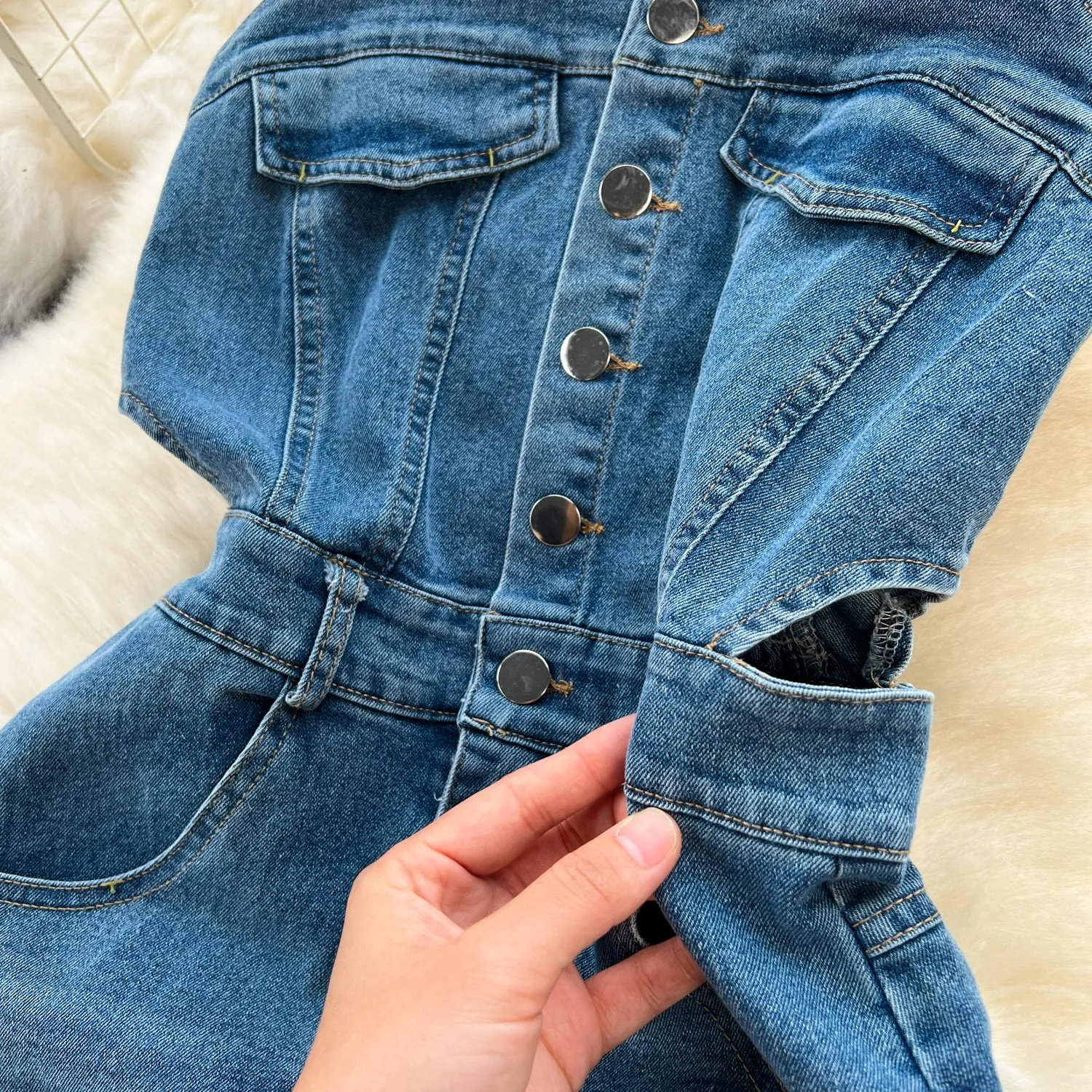 Vintage Denim Split Slip Dress