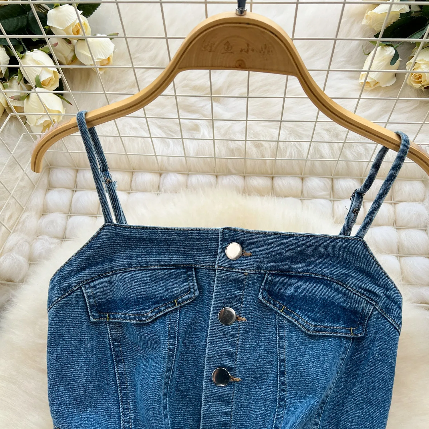 Vintage Denim Split Slip Dress
